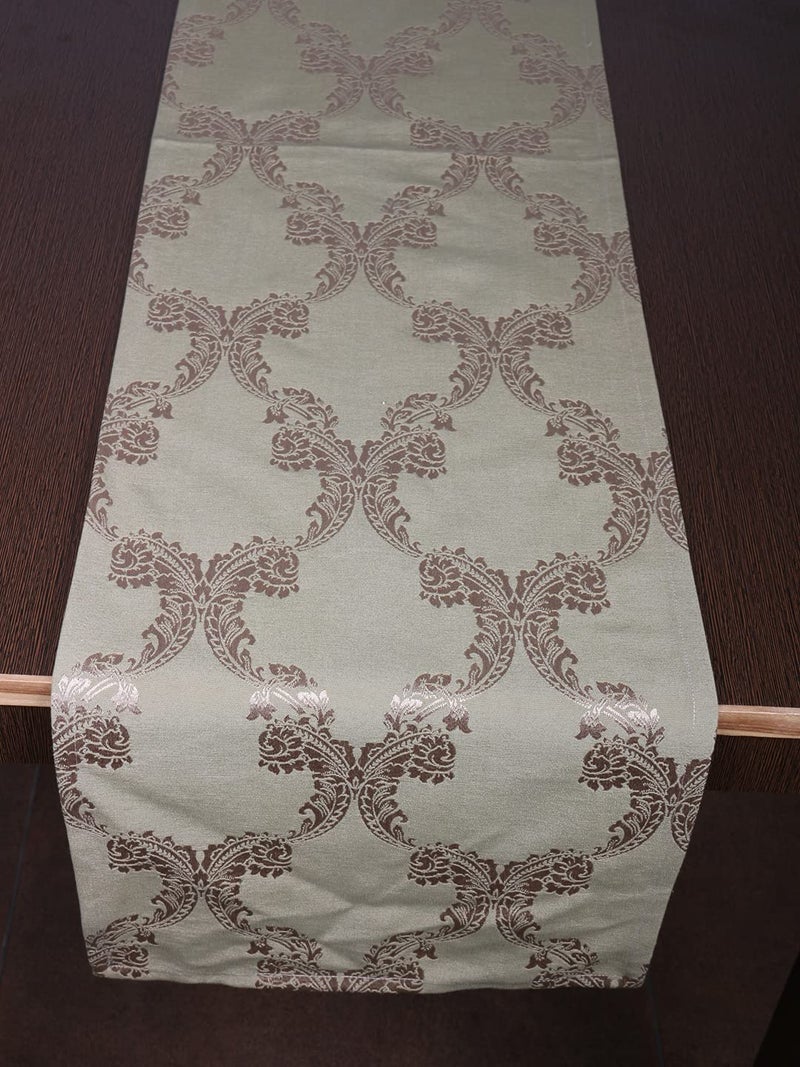 Home - The Best is for You Cotton Table Runner with Woven Damask Design (Green, 13X60 Inch) - Pack of 1 - Image 2