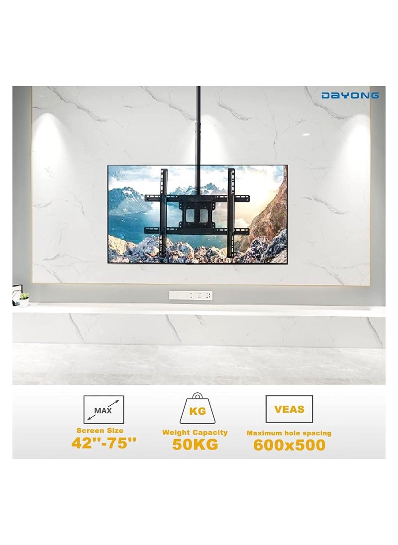 Ceiling TV Mount, Hanging Full Motion TV Mount, Wall-mountable ceiling mounted TV stand, TV Pole Mount with Swivel Tilt for 42-75 inch TV, Holds up to 50kg, Max VESA 600x500mm - Image 3