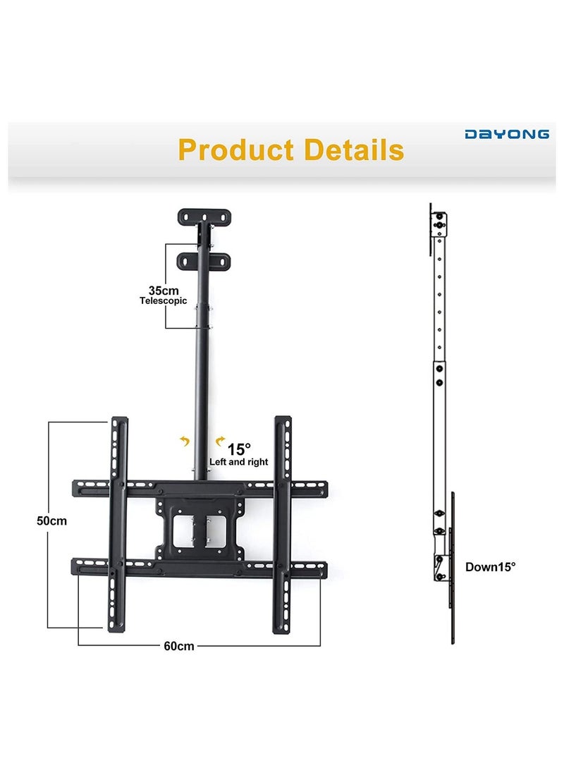Ceiling TV Mount, Hanging Full Motion TV Mount, Wall-mountable ceiling mounted TV stand, TV Pole Mount with Swivel Tilt for 42-75 inch TV, Holds up to 50kg, Max VESA 600x500mm - Image 2