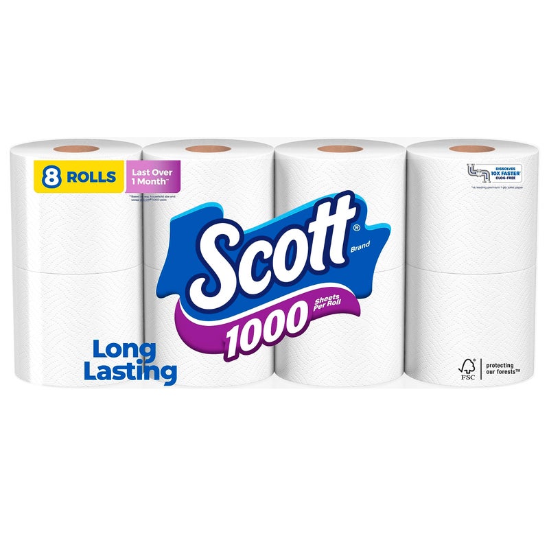 Scott 1000 Sheets Per Roll 8 Toilet Paper Rolls Bath Tissue