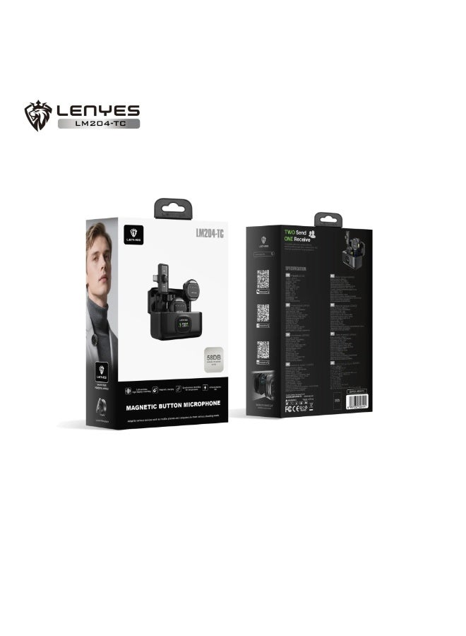LENYES LM204-TC 58dB Magnetic Button USB-C Wireless Microphone, Black - Image 3