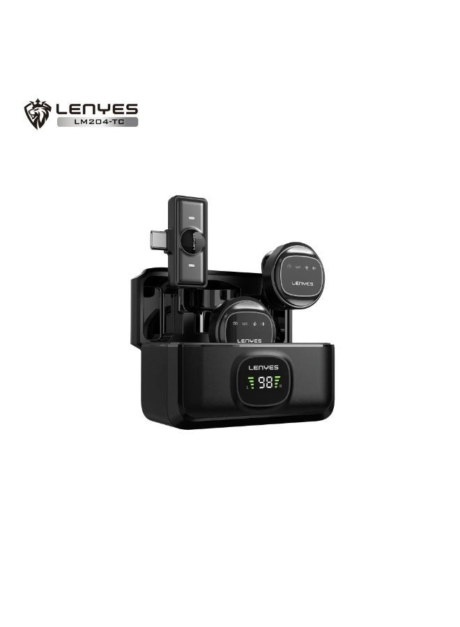 LENYES LM204-TC 58dB Magnetic Button USB-C Wireless Microphone, Black - Image 1