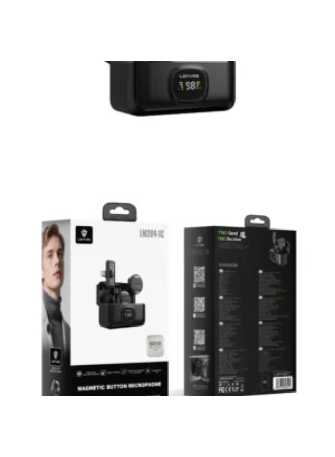 LENYES LM204-TC 58dB Magnetic Button USB-C Wireless Microphone, Black - Image 2