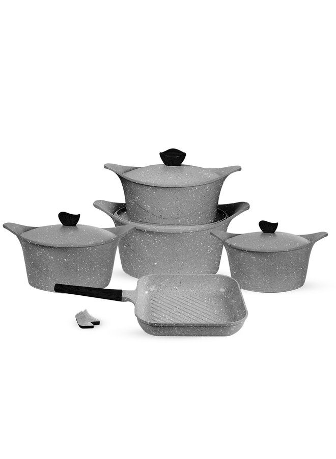 Glory Set of 11 cookware (18 + 20 + 24 + 28) cm+ Grill 28 cm + 2 Mask Grey - Image 1