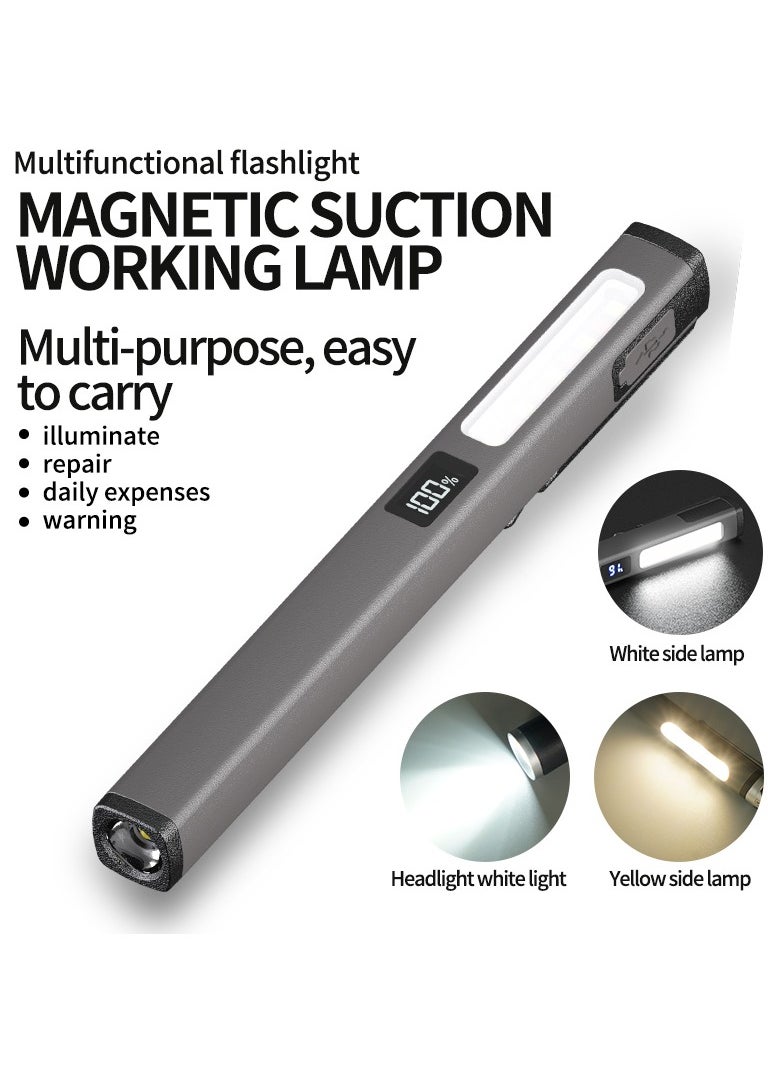 ZONIX Ultra-Portable Magnetic Flashlight - 6 Light Modes (Spotlight/COB/SOS), 500-Lumen, USB-C Fast Charge, IPX4 for Mechanics/Emergency/Camping (Silver)  - Image 1