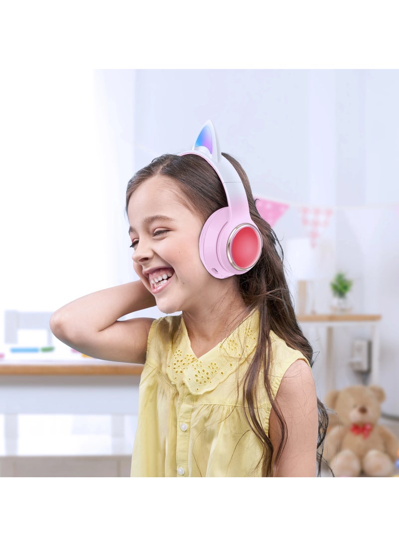GREEN LION - Wireless Headphone for Kids with LED Lights / Volume Limiting for Hearing Protection/Safe For kids / High Quality/ Light Effect /Lightweight Ergonomic and Tough /Comfortable Headphones for Girls - Pink - Image 1