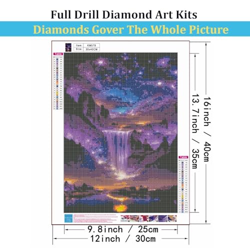 Mosaflare 5D Diamond Painting Kits for Adults, Waterfall Landscape Diamond Art for Beginners, DIY Purple Aurora Full Round Drill Paint by Diamonds Dot Gem Art for Adults, Home Wall Decor 12x16 Inch - Image 5