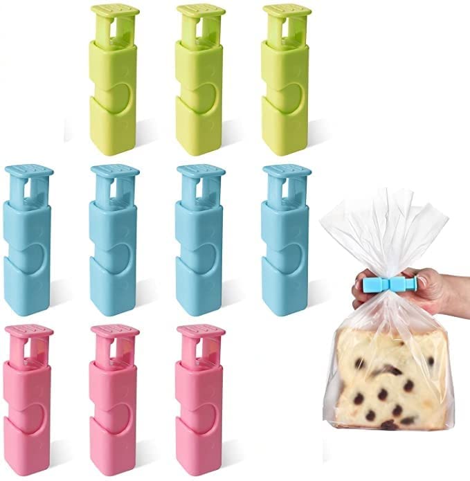 CELLEBII CELLEBII Squeeze Bread Bag Clips Bag Cinches Bagel Bag Clips Slip Grip Easy Squeeze Lock Assorted Color 10 Pack - Image 1