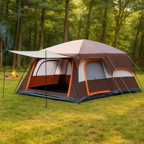 Nasmodo Polyester 5-9 Person Camping Tent for Adults Waterproof Outdoor Dome Camping Tent House for Camping Travel, Picnic, Hiking,Trekking Portable Big Dome Tent House (M-380 * 260 * 190cm, Brown) - Image 1