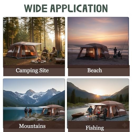 Nasmodo Polyester 5-9 Person Camping Tent for Adults Waterproof Outdoor Dome Camping Tent House for Camping Travel, Picnic, Hiking,Trekking Portable Big Dome Tent House (M-380 * 260 * 190cm, Brown) - Image 3