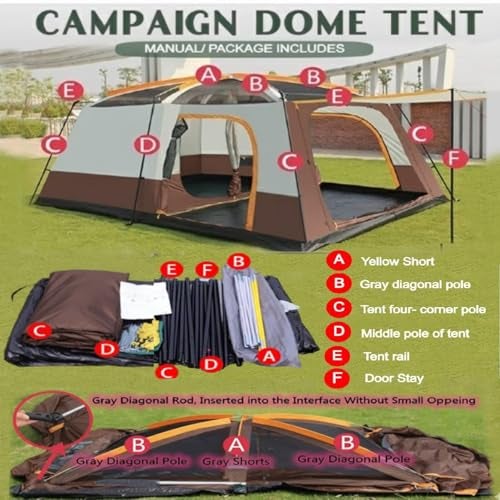Nasmodo Polyester 5-9 Person Camping Tent for Adults Waterproof Outdoor Dome Camping Tent House for Camping Travel, Picnic, Hiking,Trekking Portable Big Dome Tent House (M-380 * 260 * 190cm, Brown) - Image 5