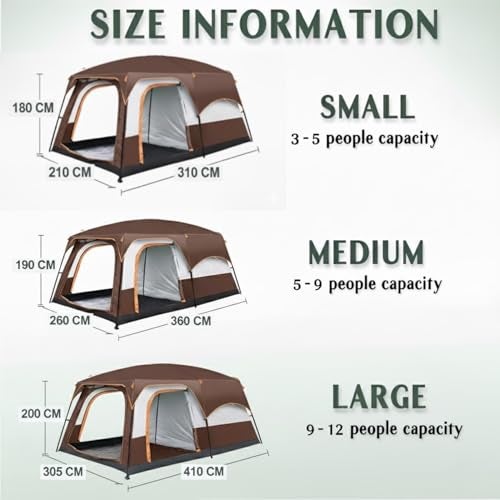 Nasmodo Polyester 5-9 Person Camping Tent for Adults Waterproof Outdoor Dome Camping Tent House for Camping Travel, Picnic, Hiking,Trekking Portable Big Dome Tent House (M-380 * 260 * 190cm, Brown) - Image 2