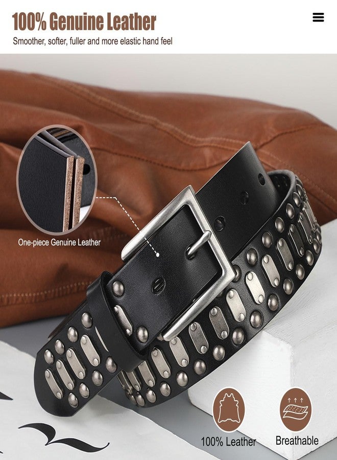 FIORETTO Stylish Mens Studded Casual Italian Cowhide Leather Belts For Jeans Punk Rock Rivets Belt With Buckle For Men Black - Image 2