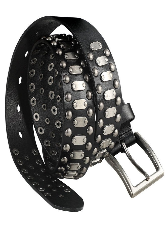 FIORETTO Stylish Mens Studded Casual Italian Cowhide Leather Belts For Jeans Punk Rock Rivets Belt With Buckle For Men Black - Image 1