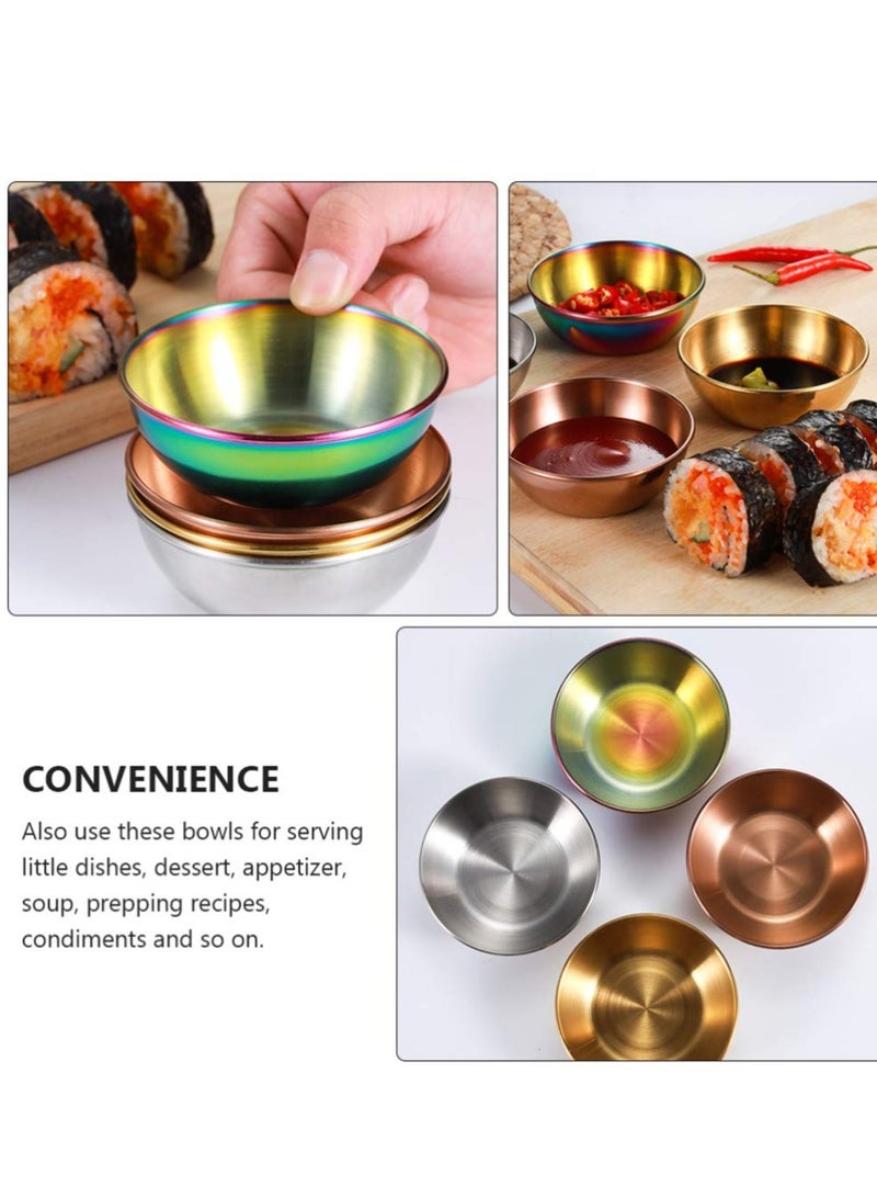 4pcs Stainless Steel Dip Bowls Round Seasoning Dishes Sushi Dipping Bowl Saucers Bowl Mini Appetizer Plates Seasoning Dish Saucer Plates (Green) - Image 4