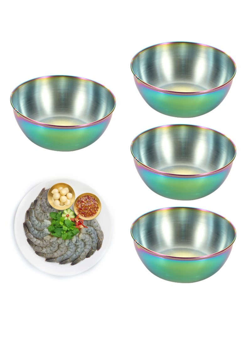 4pcs Stainless Steel Dip Bowls Round Seasoning Dishes Sushi Dipping Bowl Saucers Bowl Mini Appetizer Plates Seasoning Dish Saucer Plates (Green) - Image 1