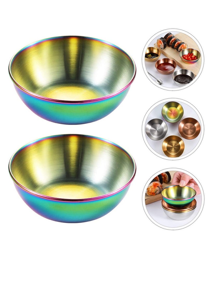 4pcs Stainless Steel Dip Bowls Round Seasoning Dishes Sushi Dipping Bowl Saucers Bowl Mini Appetizer Plates Seasoning Dish Saucer Plates (Green) - Image 2