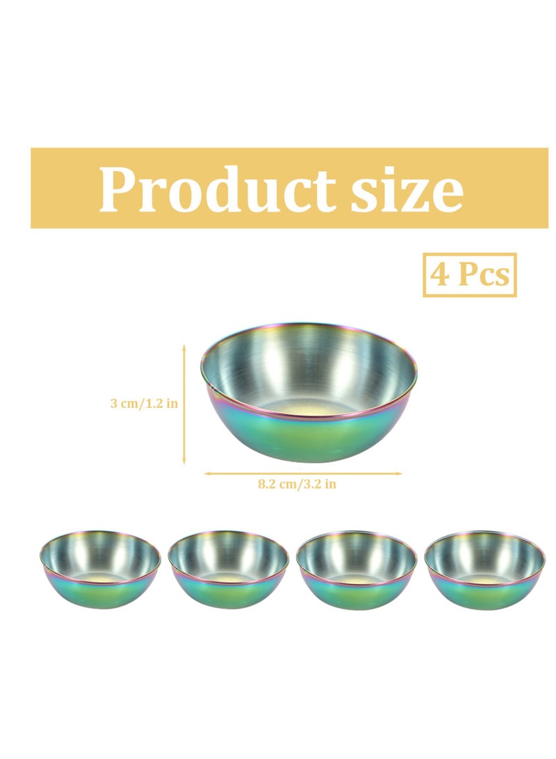 4pcs Stainless Steel Dip Bowls Round Seasoning Dishes Sushi Dipping Bowl Saucers Bowl Mini Appetizer Plates Seasoning Dish Saucer Plates (Green) - Image 5