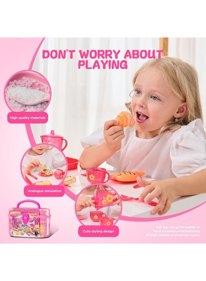 JAYATO 33 pieces of pink afternoon tea desserts, role-playing toys, birthday gifts for girls,Pretend Play Preschool Kitchen Food Toys Girls Gift - Image 2