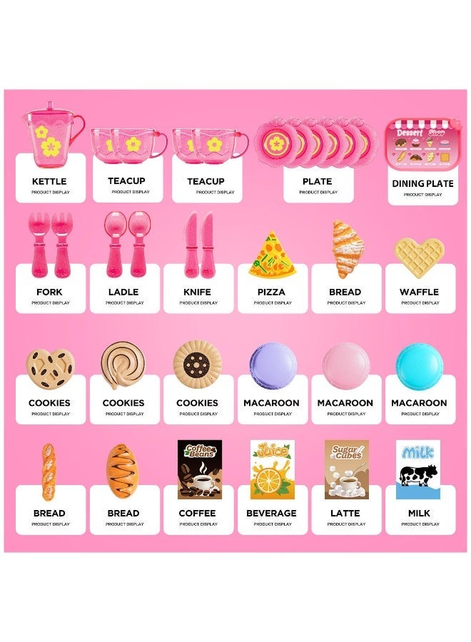 JAYATO 33 pieces of pink afternoon tea desserts, role-playing toys, birthday gifts for girls,Pretend Play Preschool Kitchen Food Toys Girls Gift - Image 3