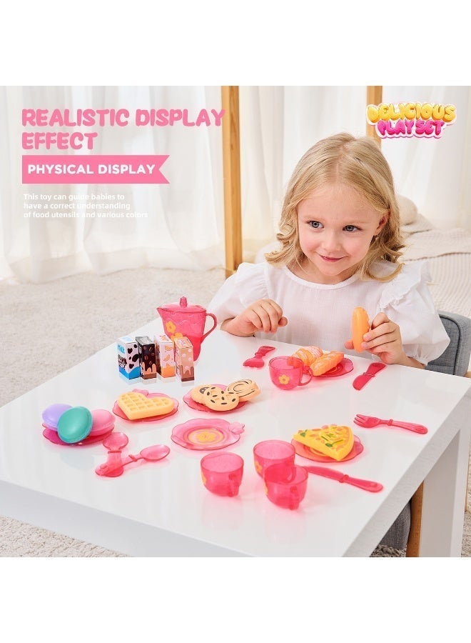 JAYATO 33 pieces of pink afternoon tea desserts, role-playing toys, birthday gifts for girls,Pretend Play Preschool Kitchen Food Toys Girls Gift - Image 5