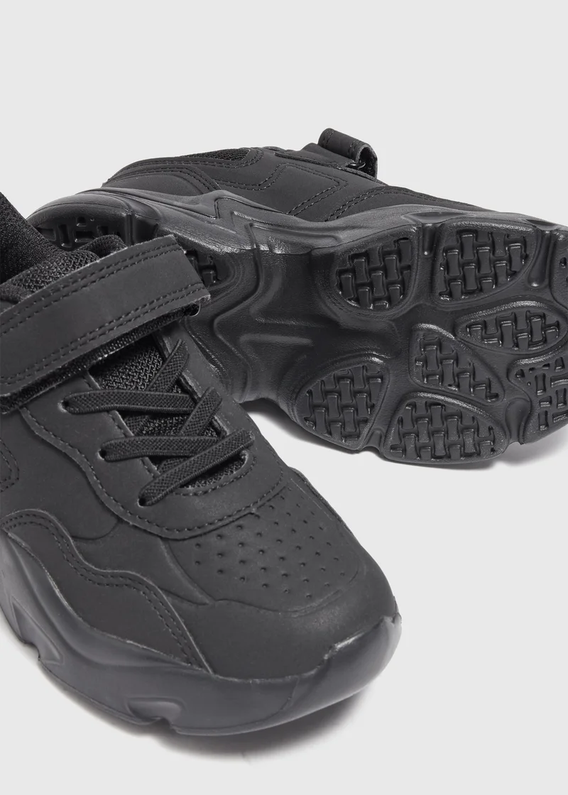 Matalan Boys Black Faux Leather Sports School Trainers