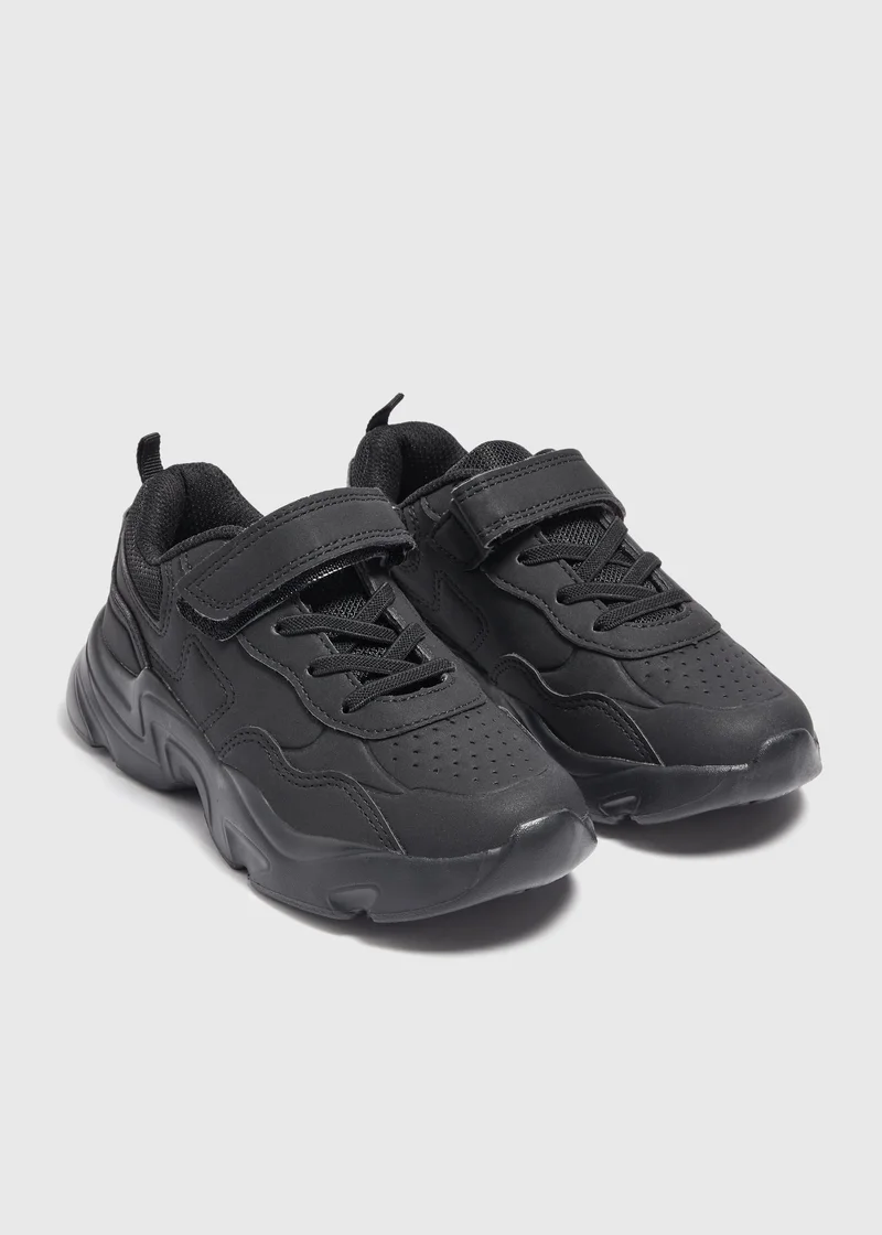 Matalan Boys Black Faux Leather Sports School Trainers