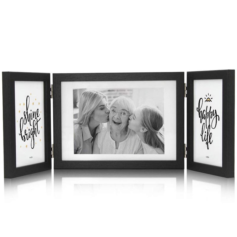 Afuly 5x7 Picture Frame Black 4x6 3 Picture Frames Collage Hinged Folding Triple Photo Frames Home Decor for Wall Desktop Wedding Birthday Gifts for Women Mom Grandma Family Friends  2 * 4x6+1 * 5x7 - Image 1