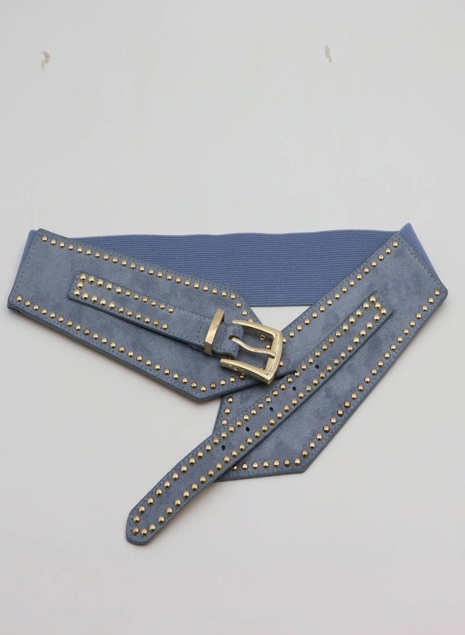 ZYALTFDC Women Wide Elastic Belts Chunky Stretchy Thick Belts for Women Dress Retro Cinch Girdle Vintage Waistband, Blue, Suit for waist size 32"-43.5" - Image 3