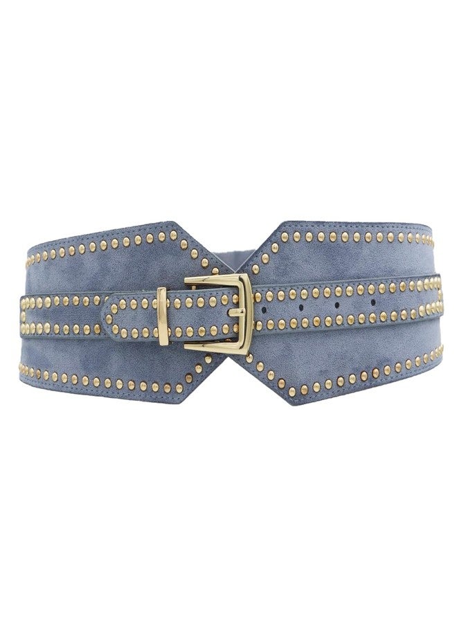 ZYALTFDC Women Wide Elastic Belts Chunky Stretchy Thick Belts for Women Dress Retro Cinch Girdle Vintage Waistband, Blue, Suit for waist size 32"-43.5" - Image 1