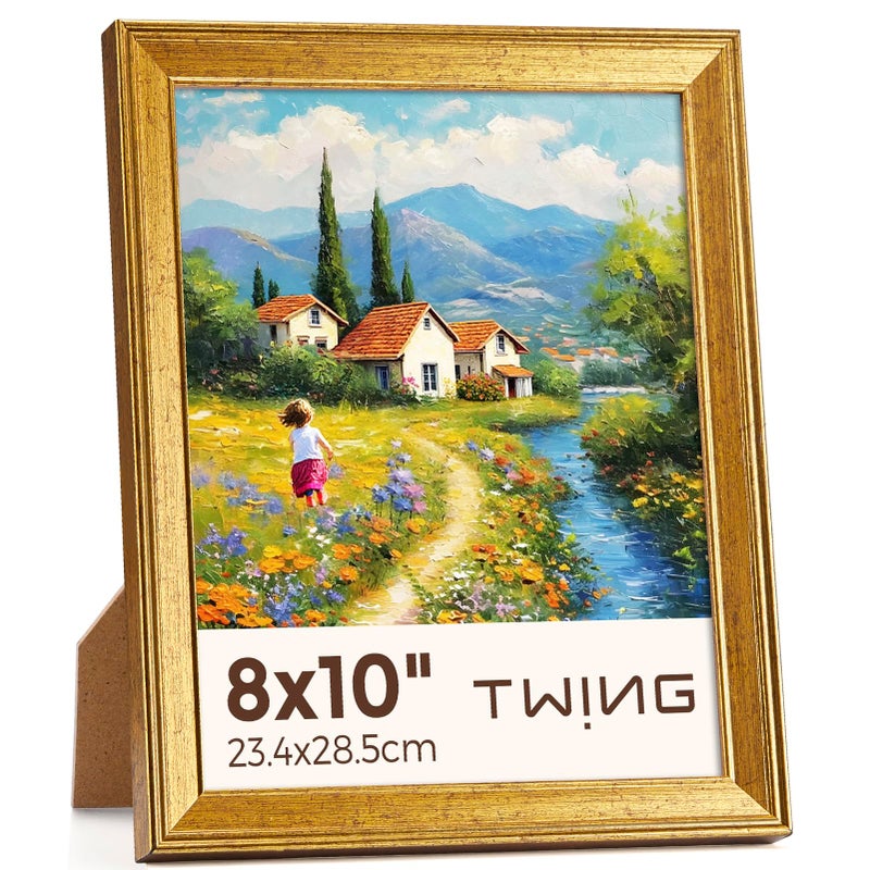 TWING 8x10 Picture FrameDisplay Pictures 5x7 with Mat or 8x10 Without MatVintage Picture Frames for Wall Mounting or Table DisplayRustic Gold1 Pack