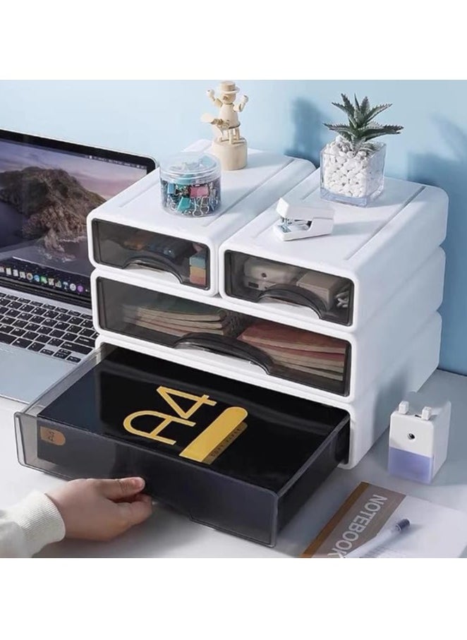 Generic Desk Organizer, Stackable Desk Storage Box with 4 Drawers,Plastic Storage Drawers, Makeup Desktop Drawer Organiser, Desk Organizers and Accessories for Home Collection, Makeup, Office Supplies(2L+2S）  - Image 2
