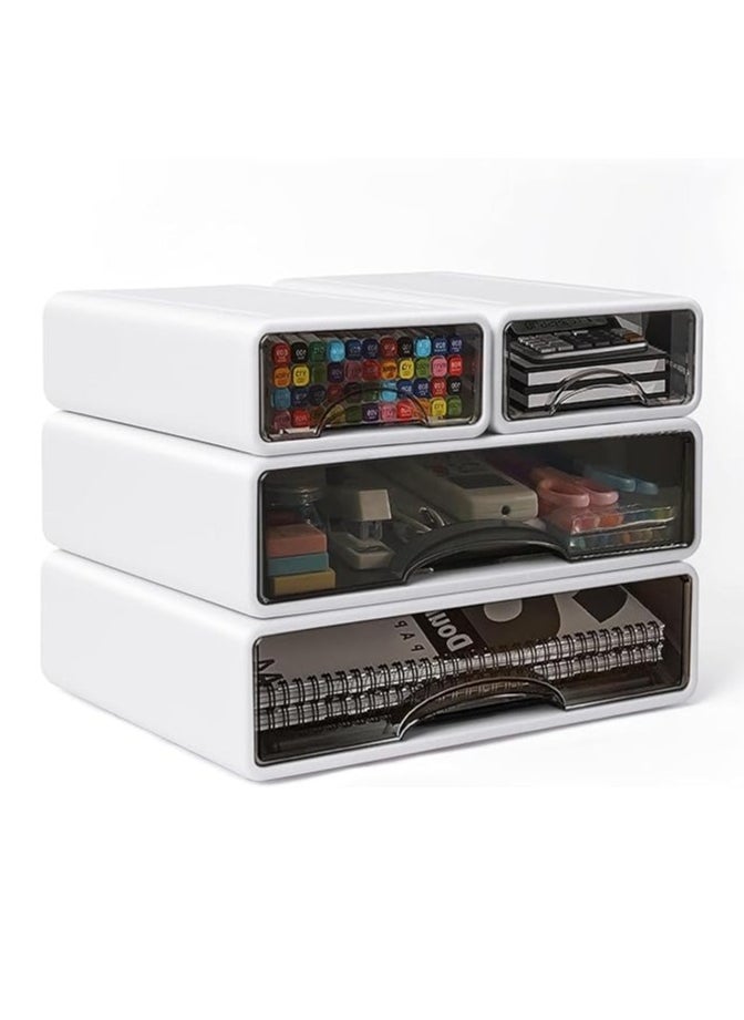 Generic Desk Organizer, Stackable Desk Storage Box with 4 Drawers,Plastic Storage Drawers, Makeup Desktop Drawer Organiser, Desk Organizers and Accessories for Home Collection, Makeup, Office Supplies(2L+2S）  - Image 1