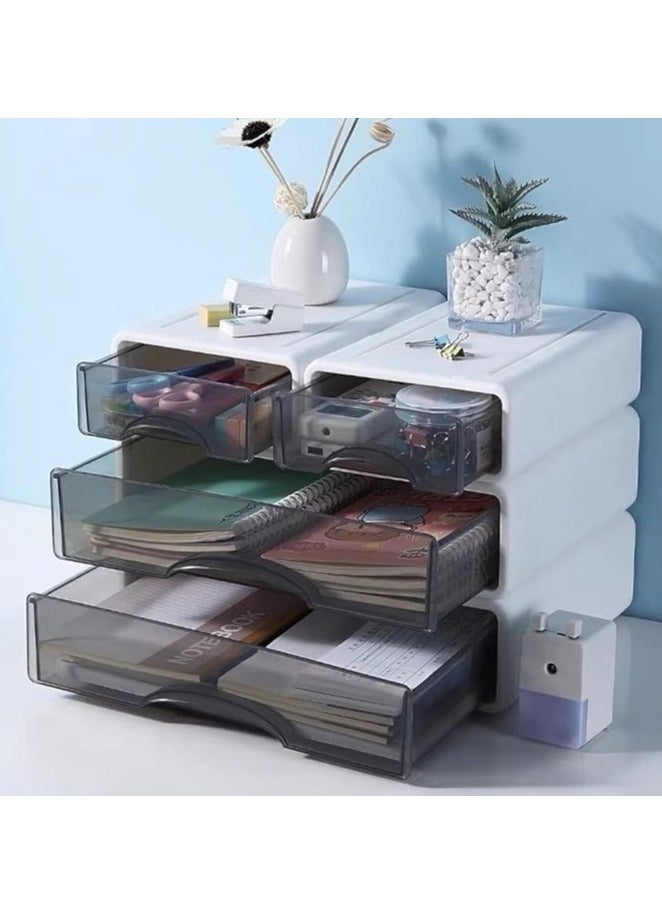 Generic Desk Organizer, Stackable Desk Storage Box with 4 Drawers,Plastic Storage Drawers, Makeup Desktop Drawer Organiser, Desk Organizers and Accessories for Home Collection, Makeup, Office Supplies(2L+2S）  - Image 3