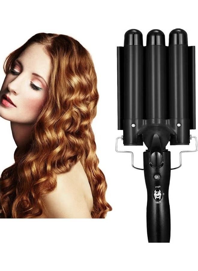 3-Barrel Curling Iron Wand Hair Crimper Black - Image 1