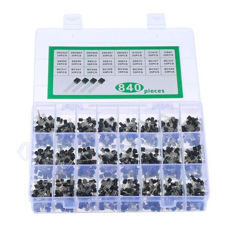 24Values 840PCS NPN PNP Transistor TO-92 Power General Purpose Transistors Assortment Kit BC327 BC337 BC547 2N2222 3904 3906 C945 - Image 1