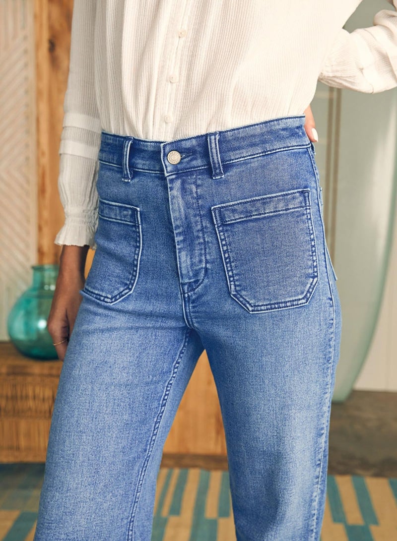 Astylish Women's Patch Pocket Jean Pants High Waist Button Bootcut Trousers Wide Leg Stretchy Vintage Denim Jeans with Front Pockets Size 14 Ashleigh Blue - Image 3