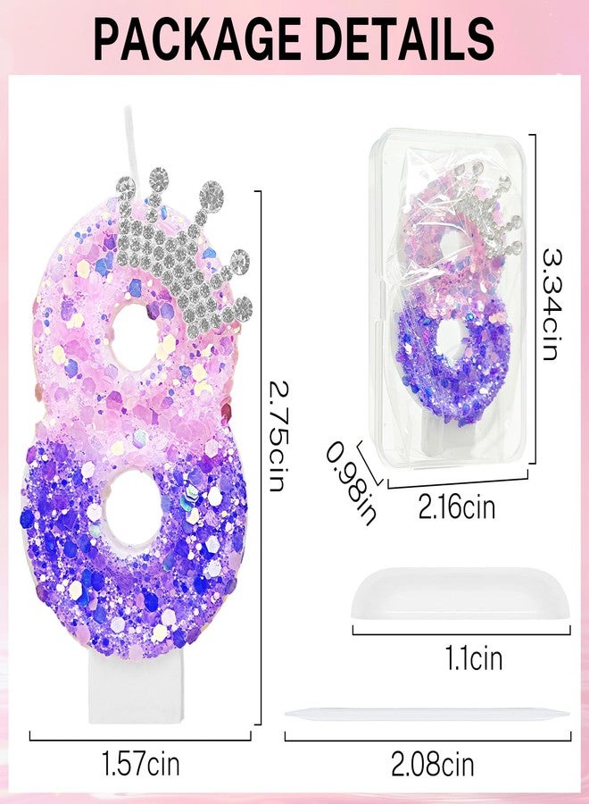 Vidroxin Birthday Number Candle for Cake, Pink Crown Princess Party Supplies, Soccer Theme Candles with Sequins for Girl and Boy(0-9) (Purple,Crown, Number 8) - Image 5