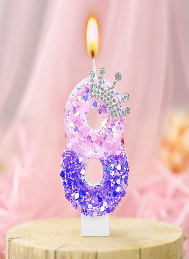 Vidroxin Birthday Number Candle for Cake, Pink Crown Princess Party Supplies, Soccer Theme Candles with Sequins for Girl and Boy(0-9) (Purple,Crown, Number 8) - Image 2