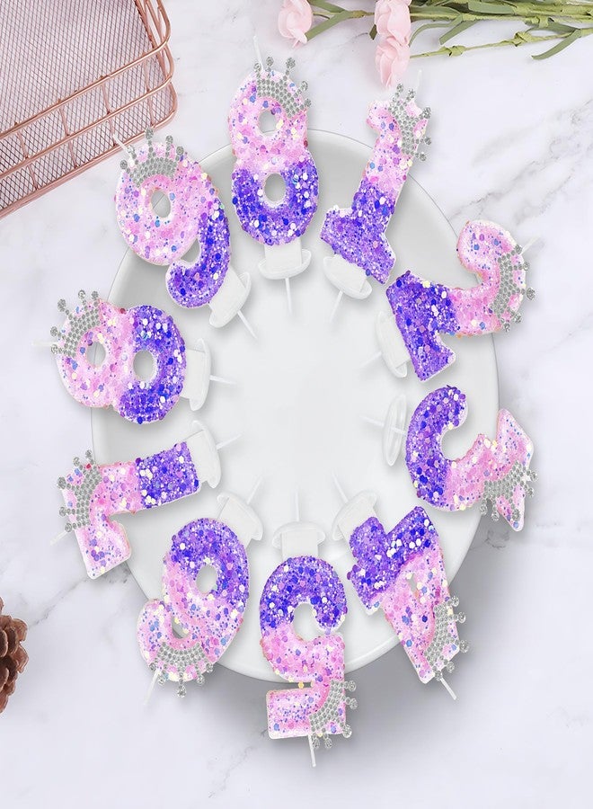 Vidroxin Birthday Number Candle for Cake, Pink Crown Princess Party Supplies, Soccer Theme Candles with Sequins for Girl and Boy(0-9) (Purple,Crown, Number 8) - Image 3
