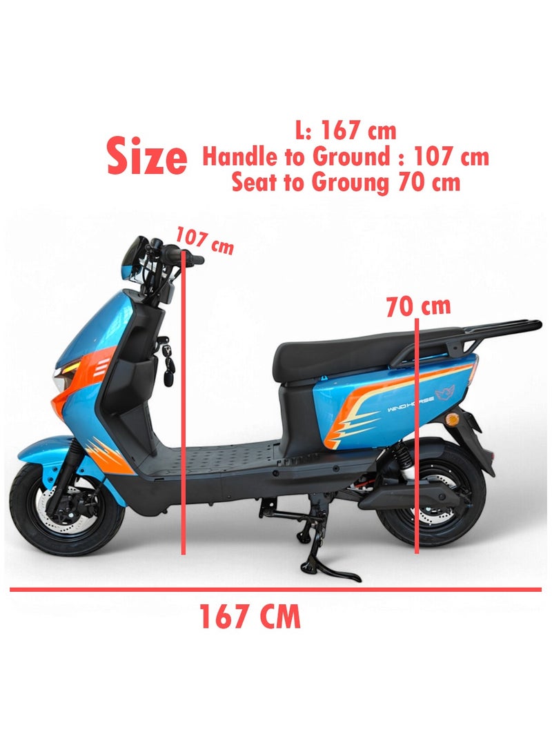 Wind Horse Electric Scooter for Adults with 1500W Motor, 60V 20Ah Battery, 85 km/h Max Speed, 50km Range, Carbon Alloy Frame, Remote Lock, Under-Seat Storage, 14-Inch Tires, Disc Brakes, 3-Speed Modes  - Image 2