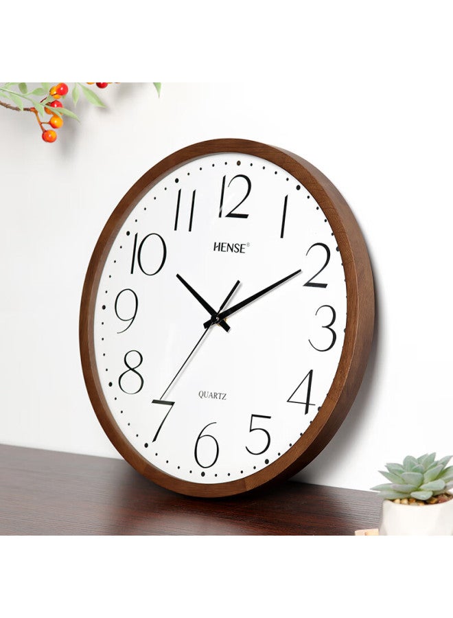 Hense Solid Wood Wall Clock, Living Room Hanging Clock, Home Wall Clock, Creative Simple High-end Quartz Clock Hw89 Oak 30cm - Image 2