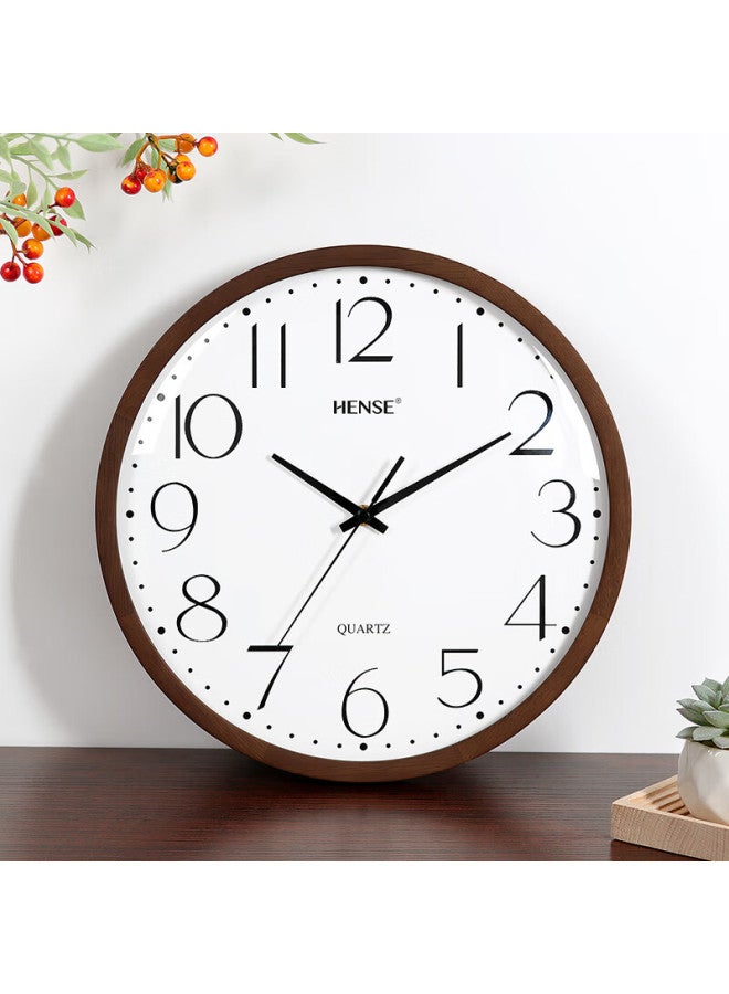 Hense Solid Wood Wall Clock, Living Room Hanging Clock, Home Wall Clock, Creative Simple High-end Quartz Clock Hw89 Oak 30cm - Image 1