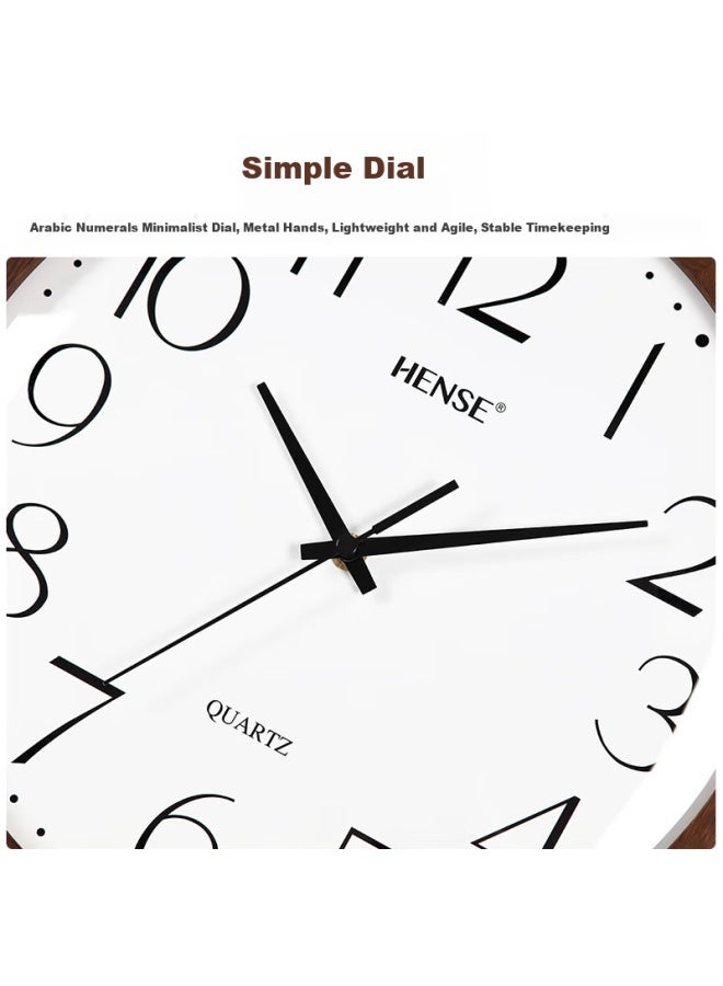 Hense Solid Wood Wall Clock, Living Room Hanging Clock, Home Wall Clock, Creative Simple High-end Quartz Clock Hw89 Oak 30cm - Image 5