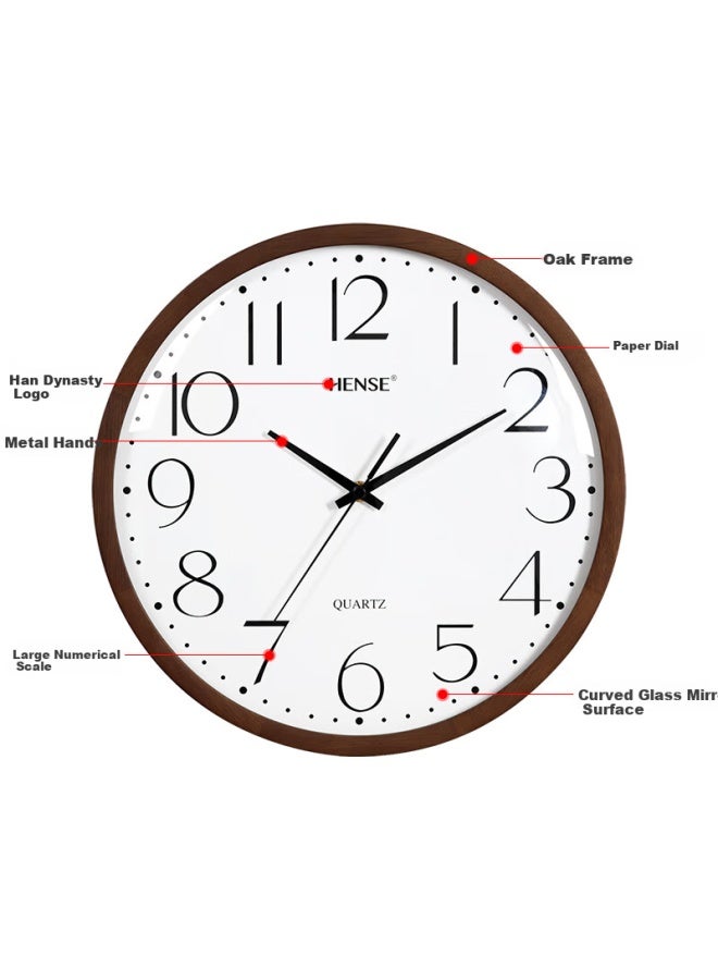 Hense Solid Wood Wall Clock, Living Room Hanging Clock, Home Wall Clock, Creative Simple High-end Quartz Clock Hw89 Oak 30cm - Image 3