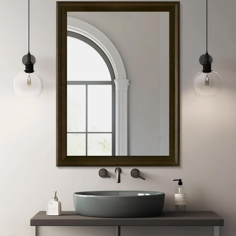 CULER Rustic Wood Wall Mirror for Bathroom,Rectangle Large 30 x 40 inch Hanging Vanity Black Mirrors with Wooden Frame for Living Room,Bedroom,Entryway(Dark Walnut) - Image 2