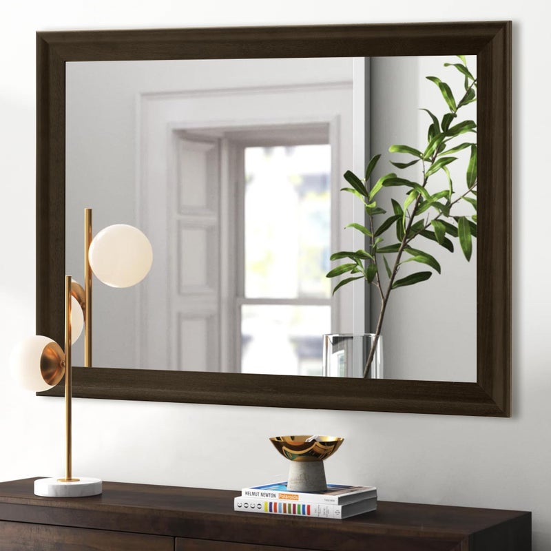 CULER Rustic Wood Wall Mirror for Bathroom,Rectangle Large 30 x 40 inch Hanging Vanity Black Mirrors with Wooden Frame for Living Room,Bedroom,Entryway(Dark Walnut) - Image 1