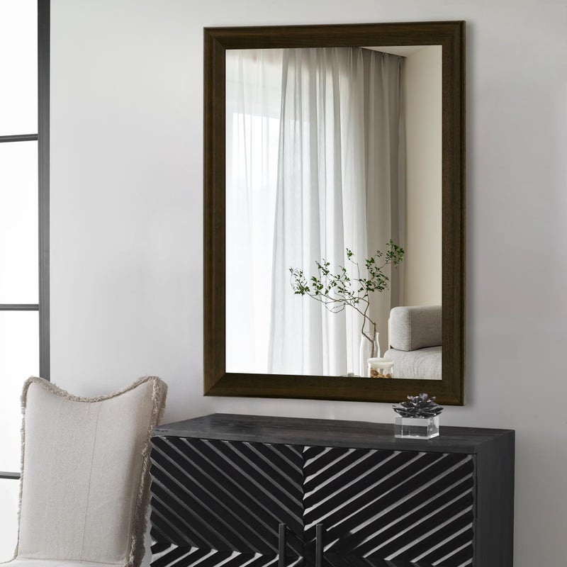 CULER Rustic Wood Wall Mirror for Bathroom,Rectangle Large 30 x 40 inch Hanging Vanity Black Mirrors with Wooden Frame for Living Room,Bedroom,Entryway(Dark Walnut) - Image 3