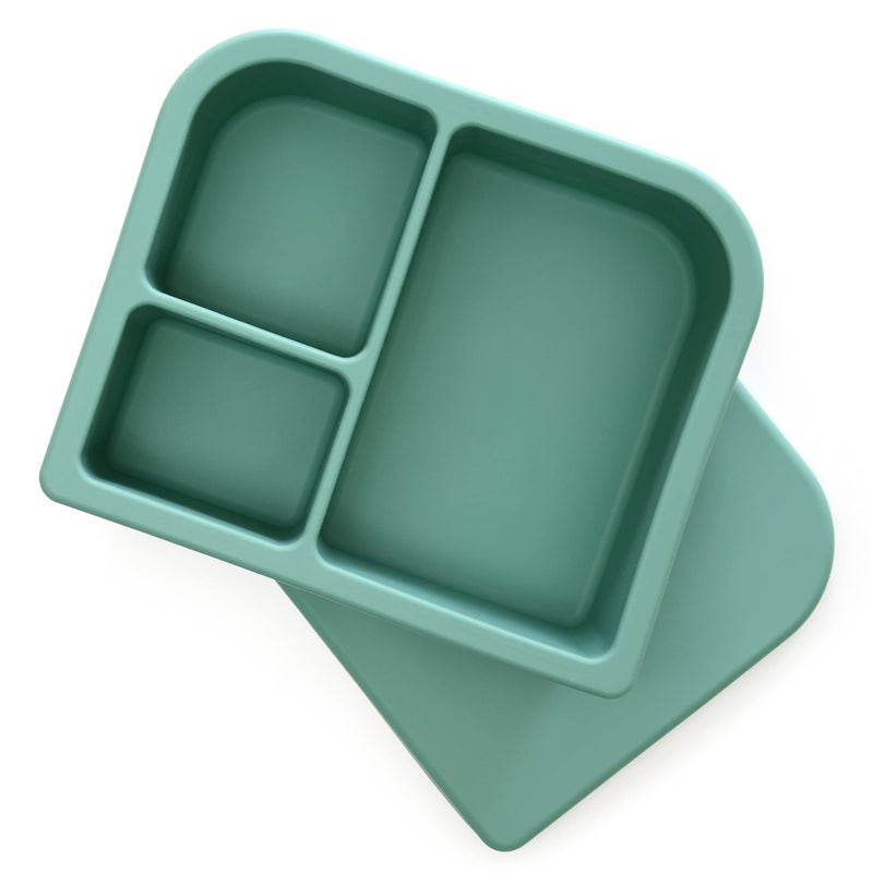 PrimaStella Unbreakable Silicone Lunch Box for Kids and Adults  Leak Proof Divided Bento Box Green