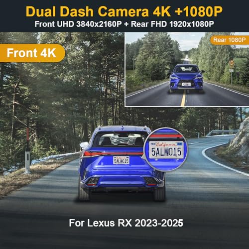 FITCAMX كاميرا داش فيت كامكس أمامية 4K + خلفية 1080P لسيارات لكزس RX350 RX350h RX500h الفاخرة الرياضية (2023 2024 2025) ، تصميم متكامل مثل OEM ، فيديو مزدوج عالي الدقة ، واي فاي وتطبيق ، تسجيل متكرر ، حساس G ، بطاقة 128GB - Image 2
